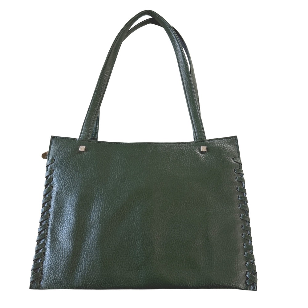 Vintage Mochi Dark Green Faux Leather Whipstitch Shoulder Tote Bag Y2K‎
